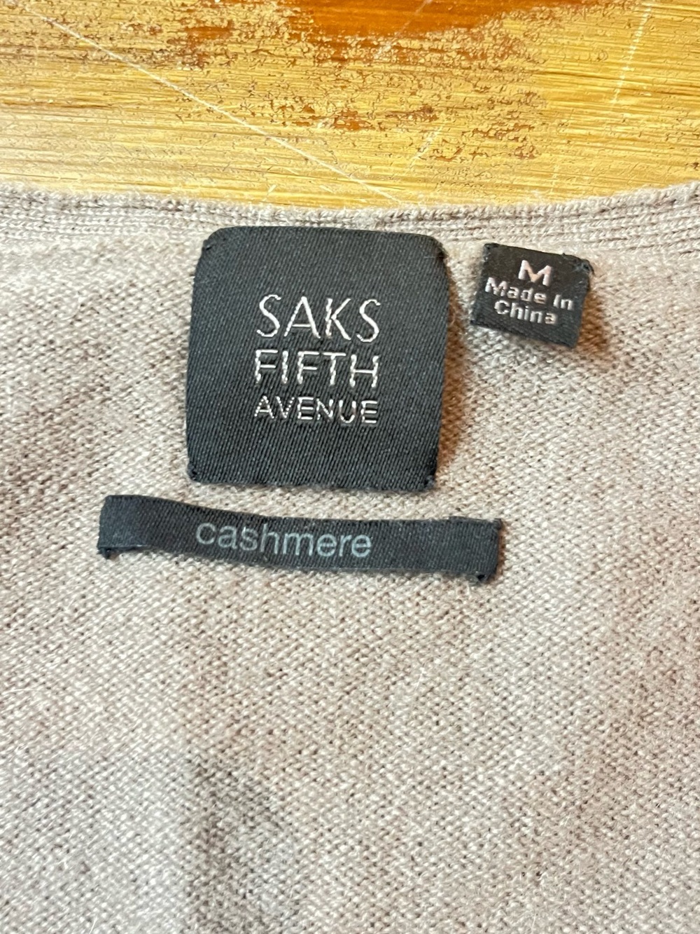 Saks Fifth Avenue 100% Cashmere Taupe Button-Down V-Neck Cardigan Sweater - Picture 2 of 4